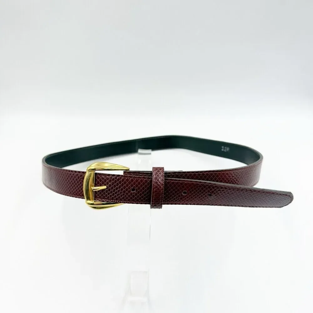 Women Snakeskin Pattern Dress Belt Slim Red Size 12 Gold Buckle